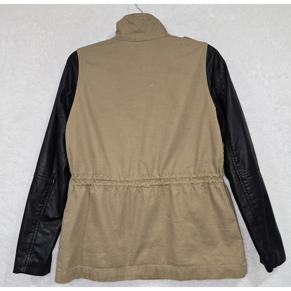 H&M Utility Jacket Faux Leather Sleeves Full Zip Workwear Pockets Polyester Sz 6 - Picture 2 of 14